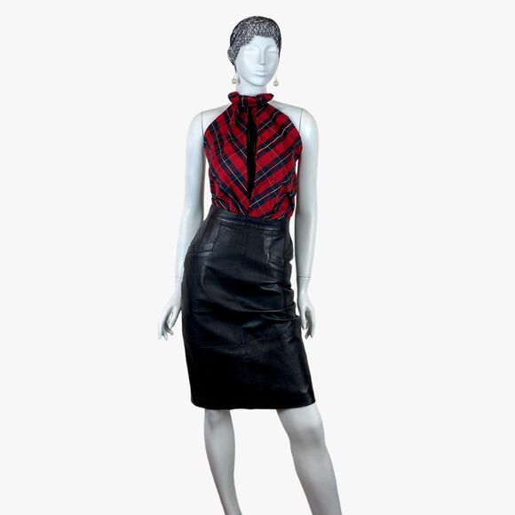 Vintage Dresses & Skirts - Vintage Womens Black Real Leather Pencil Skirt Minimalist Chic 90s